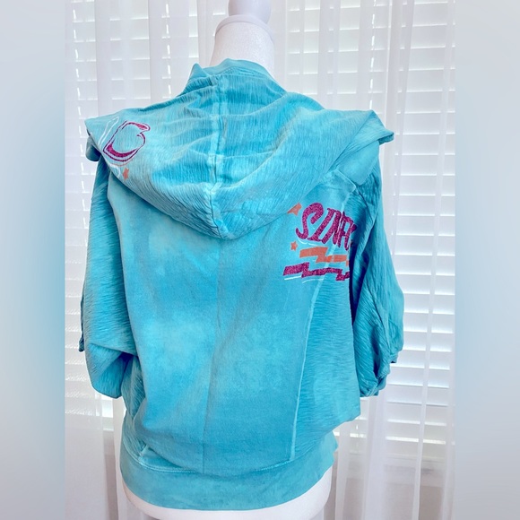 NWOT SINFUL by AFFLICTION ZIP UP HOODIE BUBBLE HALF SLEEVES CASUAL BLUE SZ SMALL - Picture 2 of 6